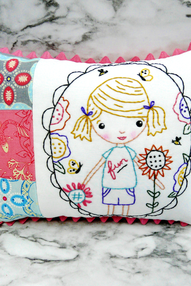 fun girl in the garden embroidery pattern