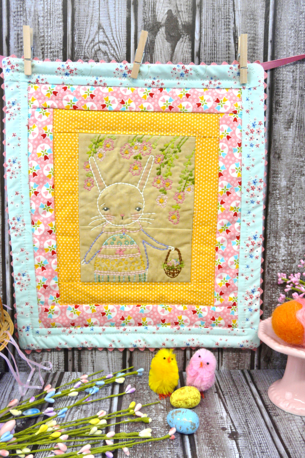 Thrill of the hunt- Embroidery & mini quilt pattern #418 bunny & eggs easter embroidery quilt pattern