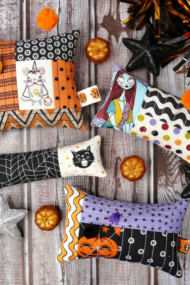 halloween quilted pincushions 4 designs Halloween Pinnie- Embroidery & quilted pincushion pattern #421
