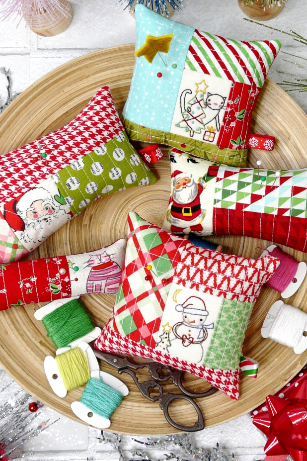 Christmas pincushions hand embroidery & fabric pattern