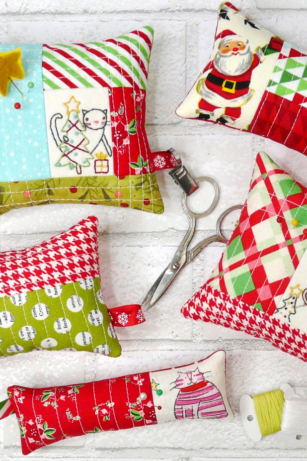 Christmas pincushions hand embroidery & fabric pattern