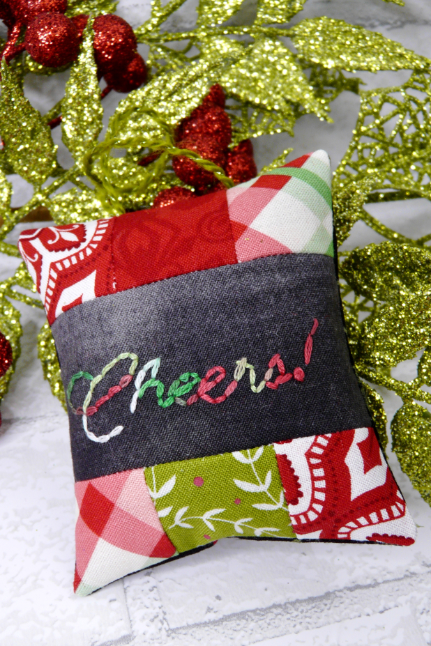 Cheers chalk board embroidery christmas ornaments pattern