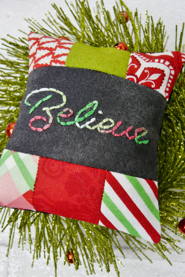 Believe chalk board embroidery christmas ornaments pattern
