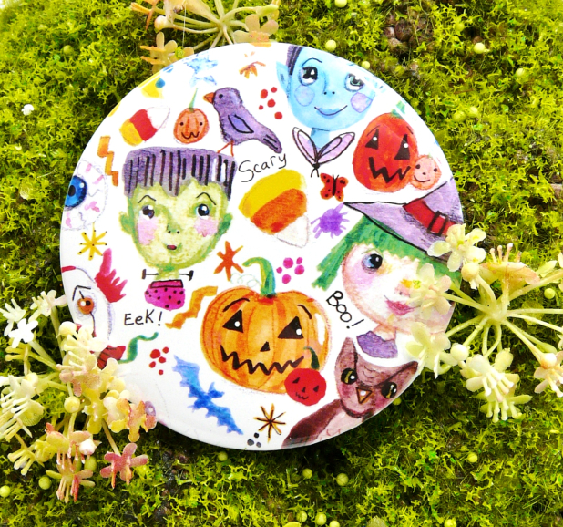 Halloween gang art button 3 inches - Pin Painting Print - art artwork vibrant inch watercolor Frankenstein pumpkin witch Halloween gang art button 3 inches - Pin Painting Print - art artwork vibrant in