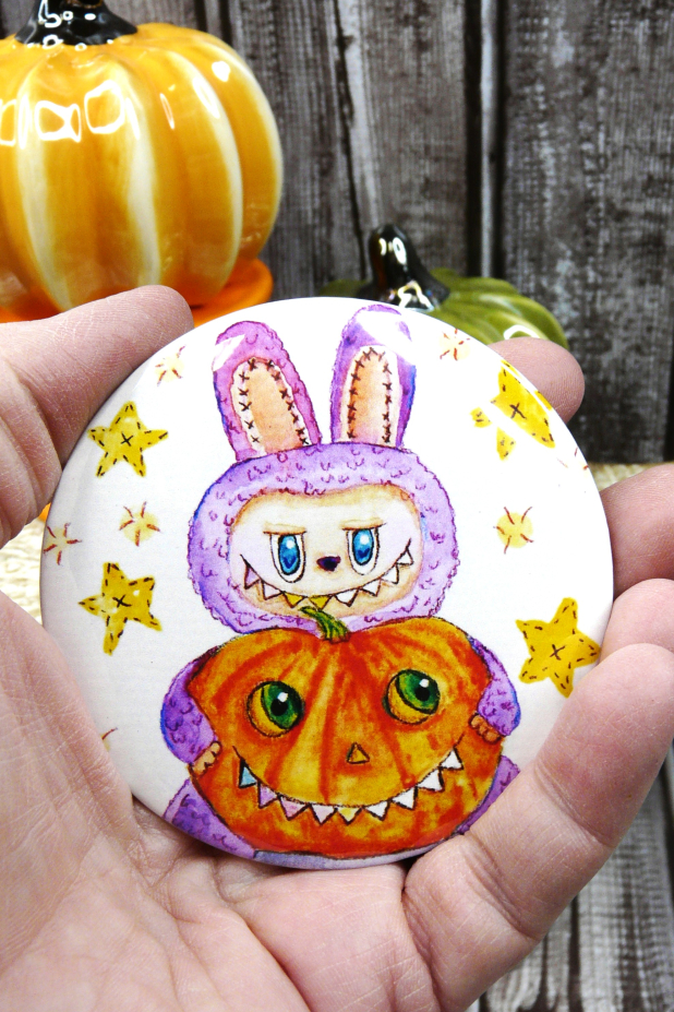 La boo boo art button 3 inches - Halloween Pin Painting pumpkin