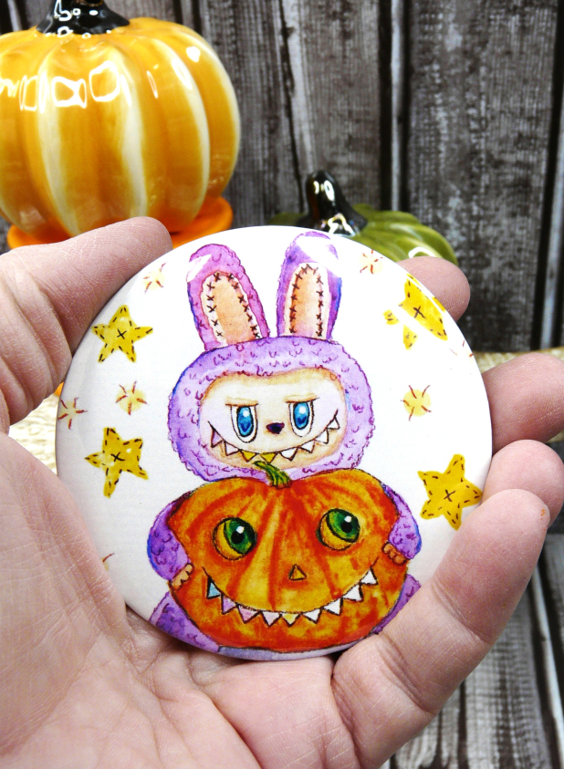 La boo boo art button 3 inches - Halloween Pin Painting pumpkin