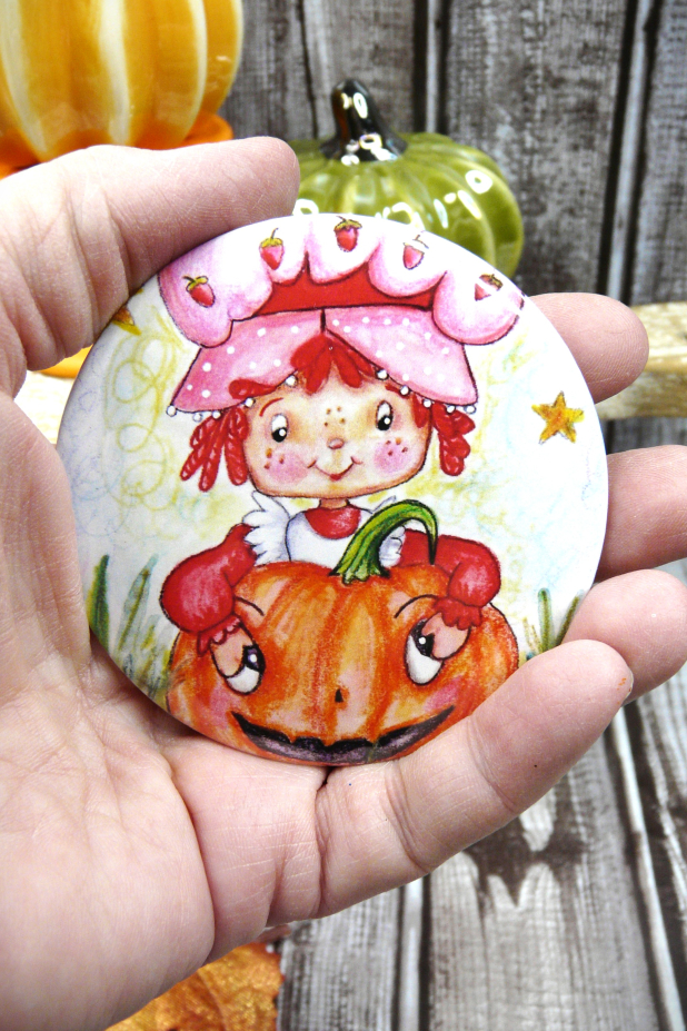 Strawberry Shortcake art button 3 inches - Halloween Pin Painting Print