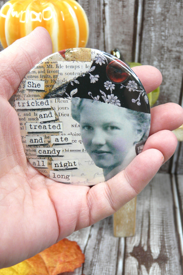 Witch trick treat art button 3 inches - Halloween Pin collage Witch trick treat art button 3 inches - Halloween Pin collage