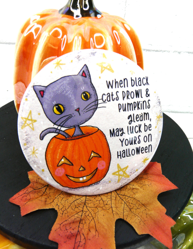 Black Cat art button 3 inches - Halloween Pin Painting Black Cat art button 3 inches - Halloween Pin Painting