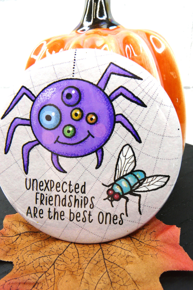 spider & Fly art button 3 inches - Halloween Pin spider & Fly art button 3 inches - Halloween Pin