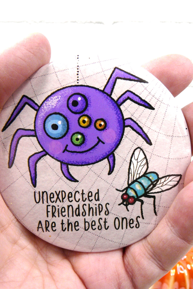 spider & Fly art button 3 inches - Halloween Pin spider & Fly art button 3 inches - Halloween Pin