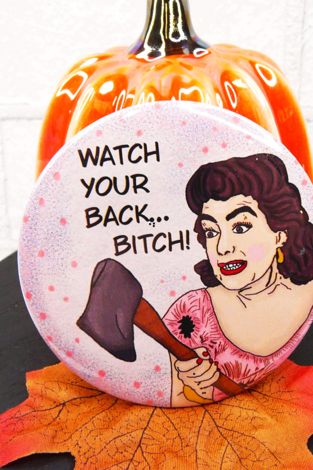 Joan Crawford art button 3 inches - Halloween Pin Painting