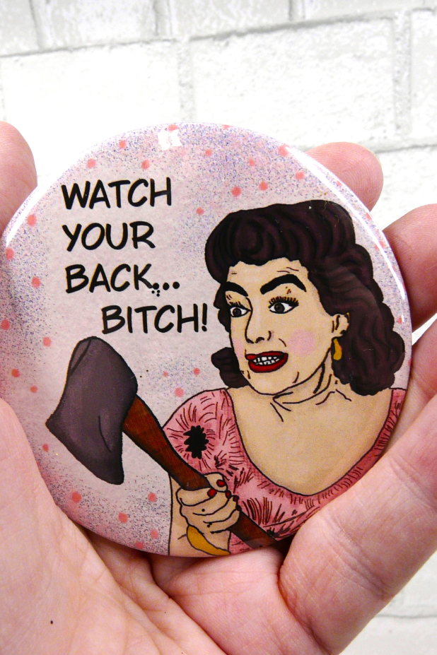 Joan Crawford art button 3 inches - Halloween Pin Painting