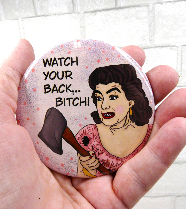 Joan Crawford art button 3 inches - Halloween Pin Painting