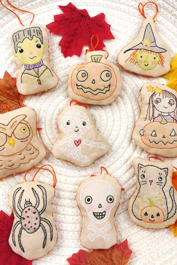 Fall halloween hand embroidery ornaments