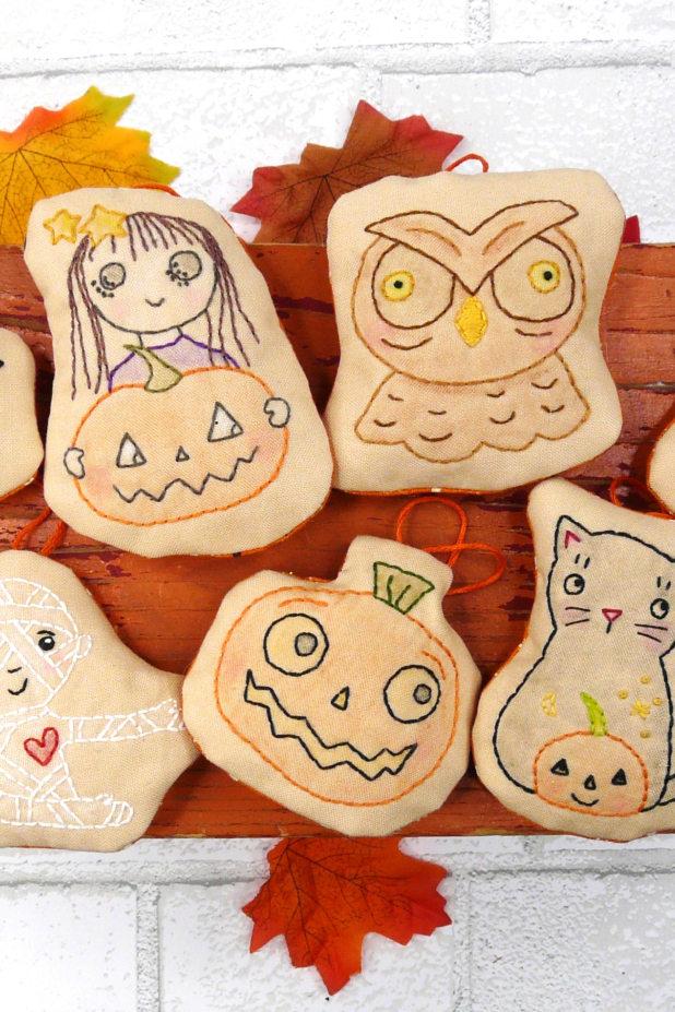 Fall halloween hand embroidery ornaments