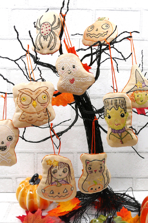 Fall halloween hand embroidery ornaments