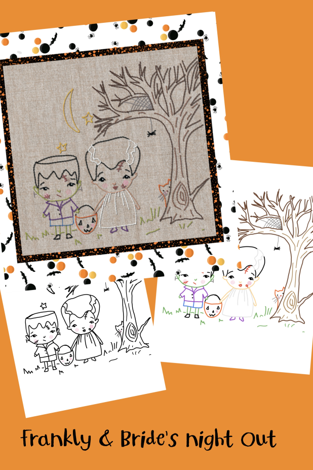 frankenstein and the bride hand embroidery pattern
