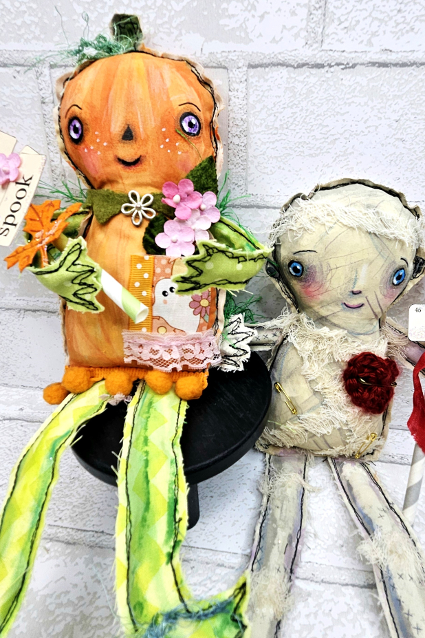 pumpkin art doll muslin painted ooak collectable