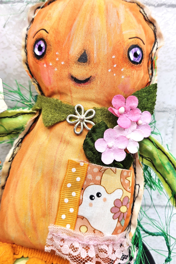 pumpkin art doll muslin painted ooak collectable