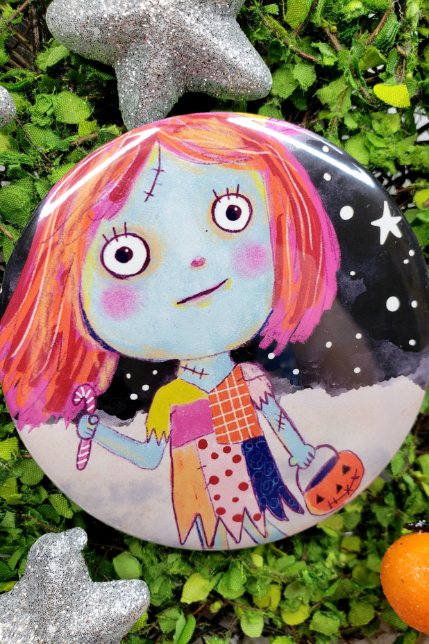 Sally art button 3 inches - Halloween Pin - art artwork vibrant inch procreate p