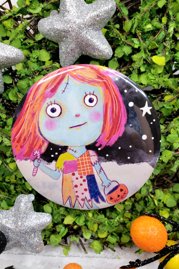 Sally art button 3 inches - Halloween Pin - art artwork vibrant inch procreate p