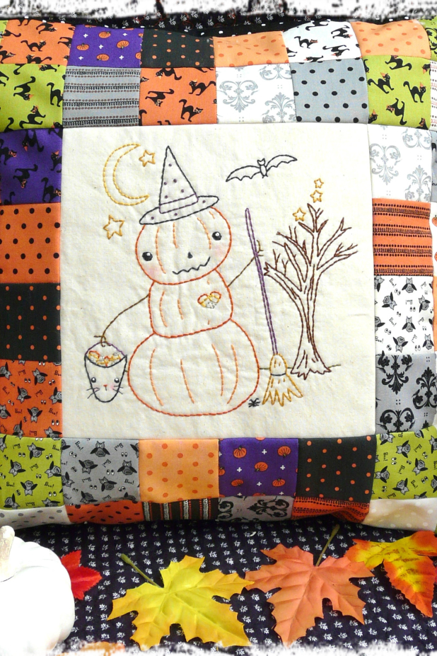 If the broom fits...Halloween embroidery design, pillow pattern #384 Halloween pumpkin man witch embroidery patchwork pillow pattern