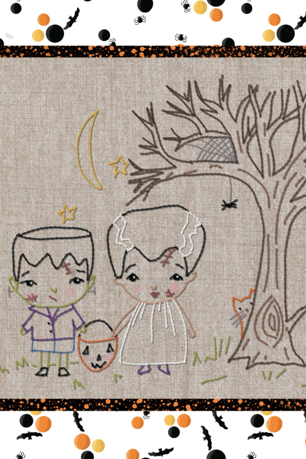 frankenstein and the bride hand embroidery pattern