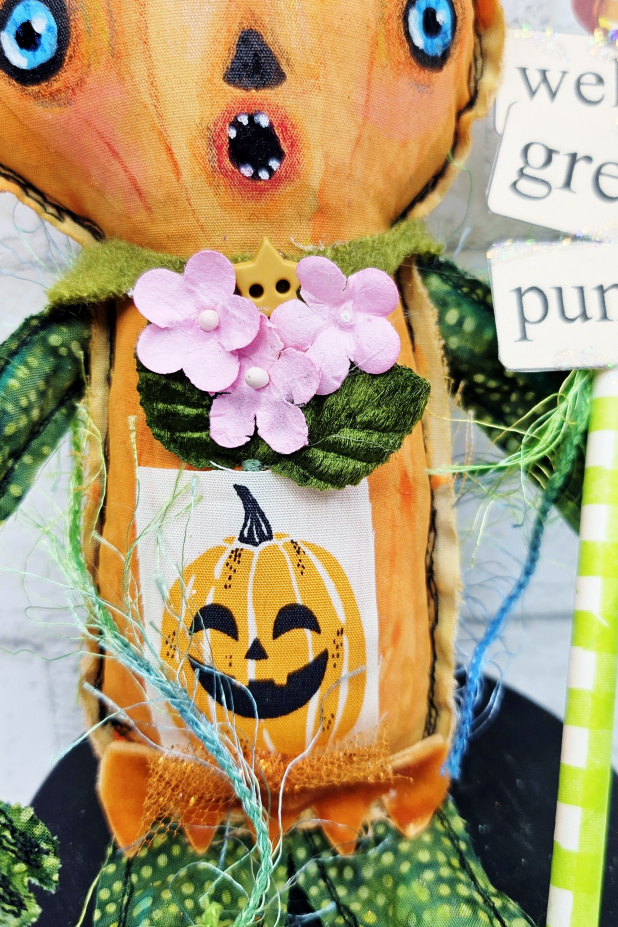 scary pumpkin art doll muslin painted ooak collectable