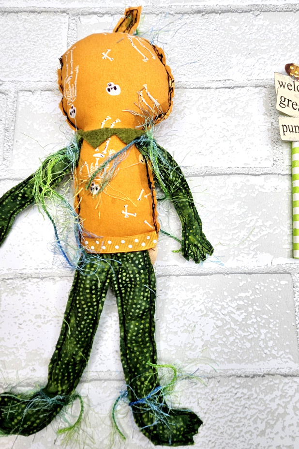 scary pumpkin art doll muslin painted ooak collectable