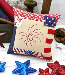 firework redwork embroidery mini pillow americana