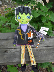Frankenstein monster artdoll - bolt pin and sign doll