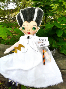 The bride art doll - Frankenstein's wife with sign