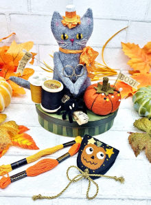 Halloween kitty make do pincushion doll needlecase pattern