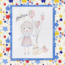 Patriotic Americana girl with balloons embroidery pattern
