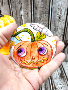 Pumpkin art button 3 inches - Halloween Pin Painting