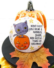 Black Cat art button 3 inches - Halloween Pin Painting