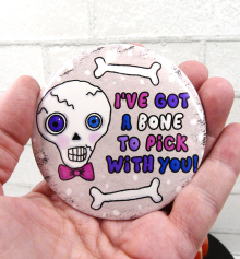 Skull bones art button 3 inches - Halloween Pin