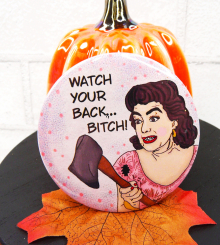 Joan Crawford art button 3 inches - Halloween Pin Painting