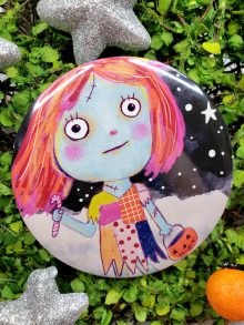 Sally art button 3 inches - Halloween Pin - art artwork vibrant inch procreate p